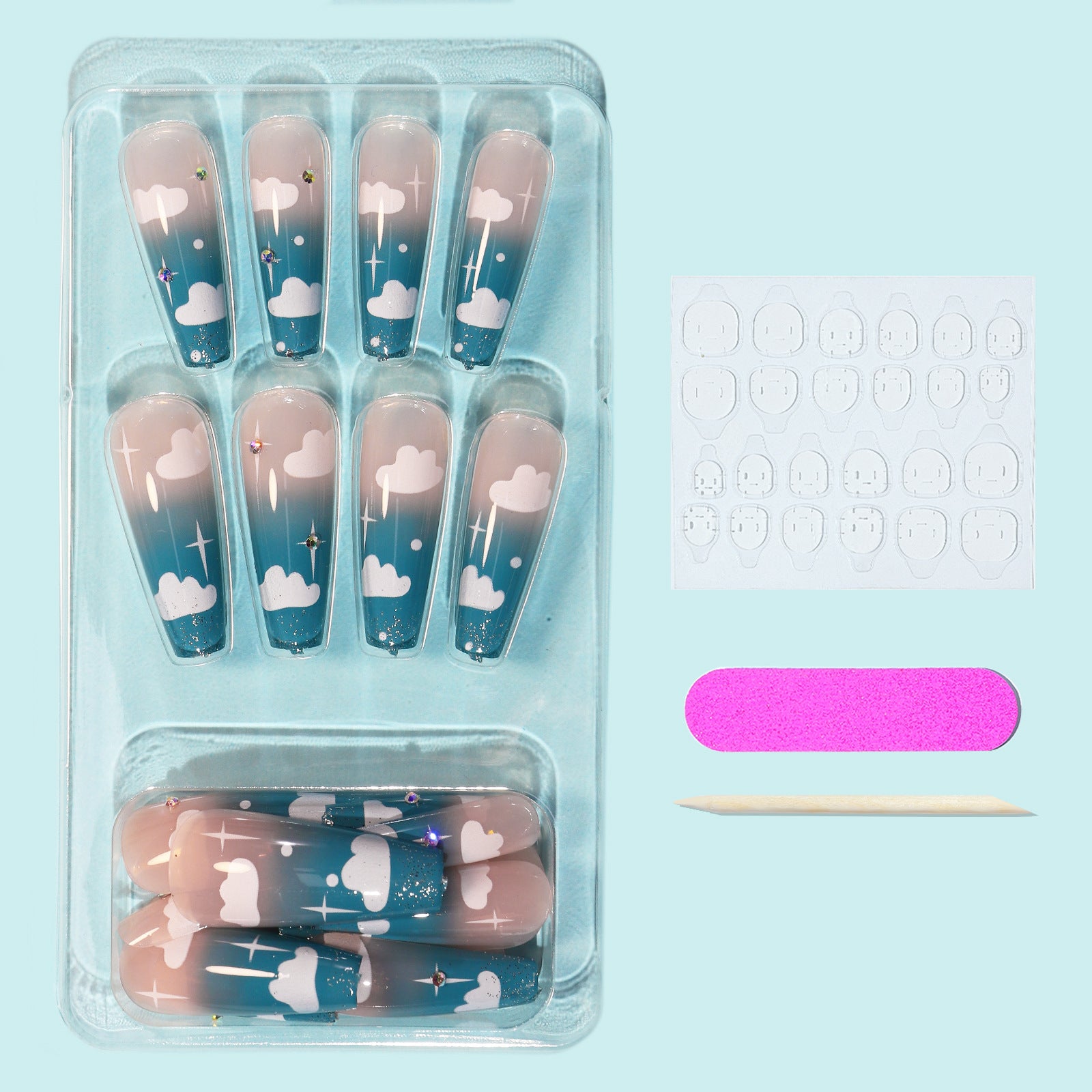 Wholesale Blue Sky Clouds Gradient Rhinestone Nail Stickers