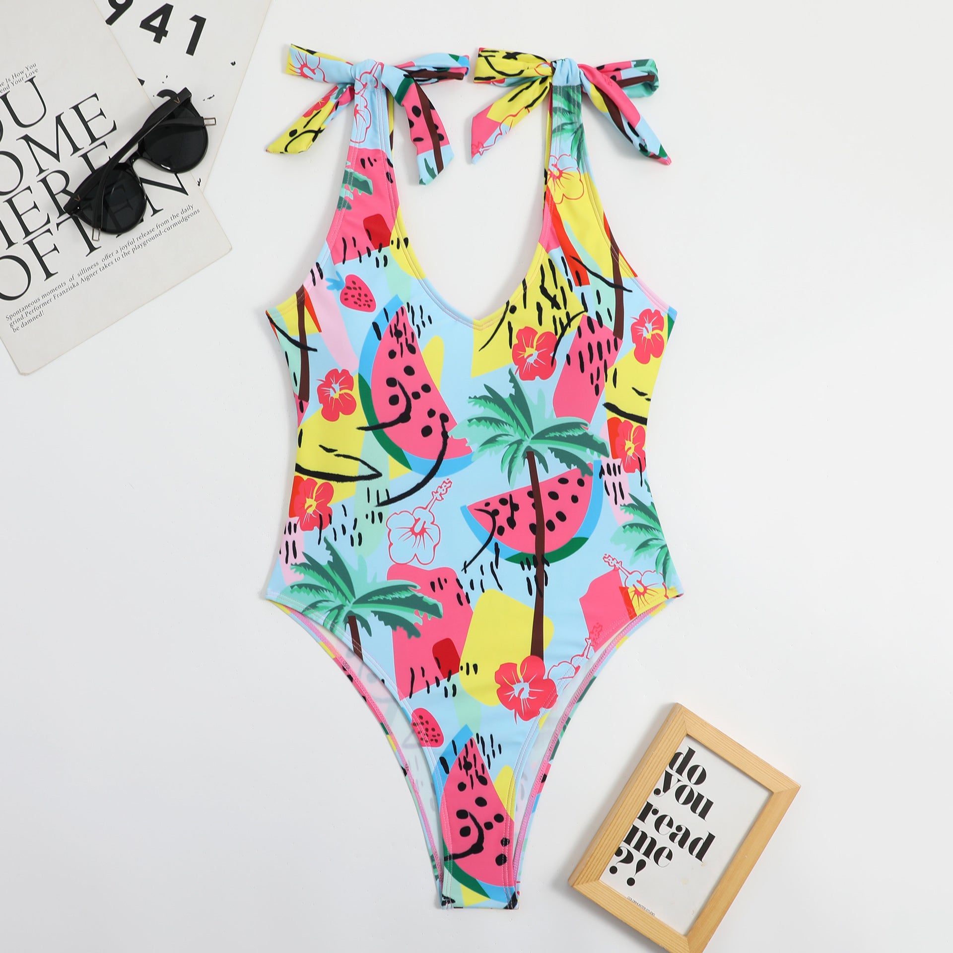Wholesale One Piece Multicolor Splicing Polyester Swimwear