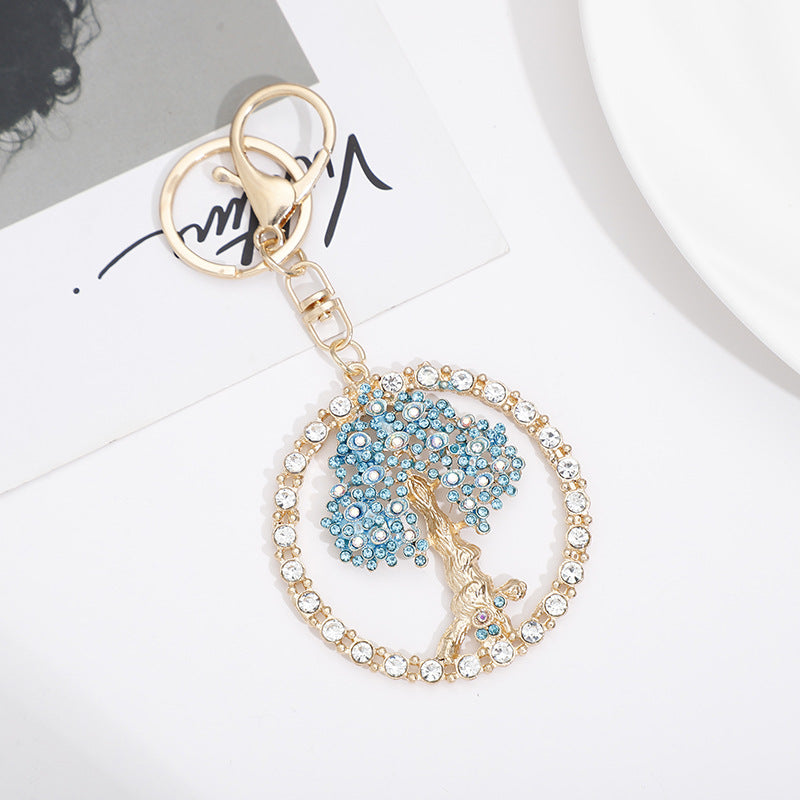 Wholesale Zinc Alloy Color Diamond Hollow Tree of Life Keychain