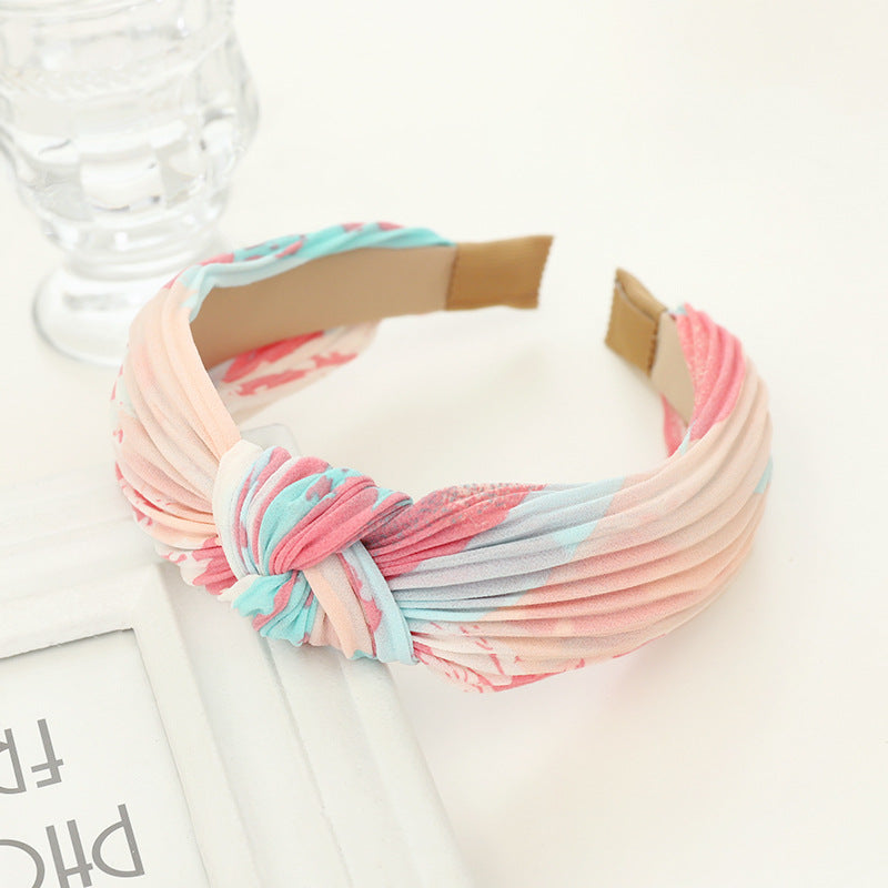 Wholesale Wide Brim Printed Crinkled Fabric Headband