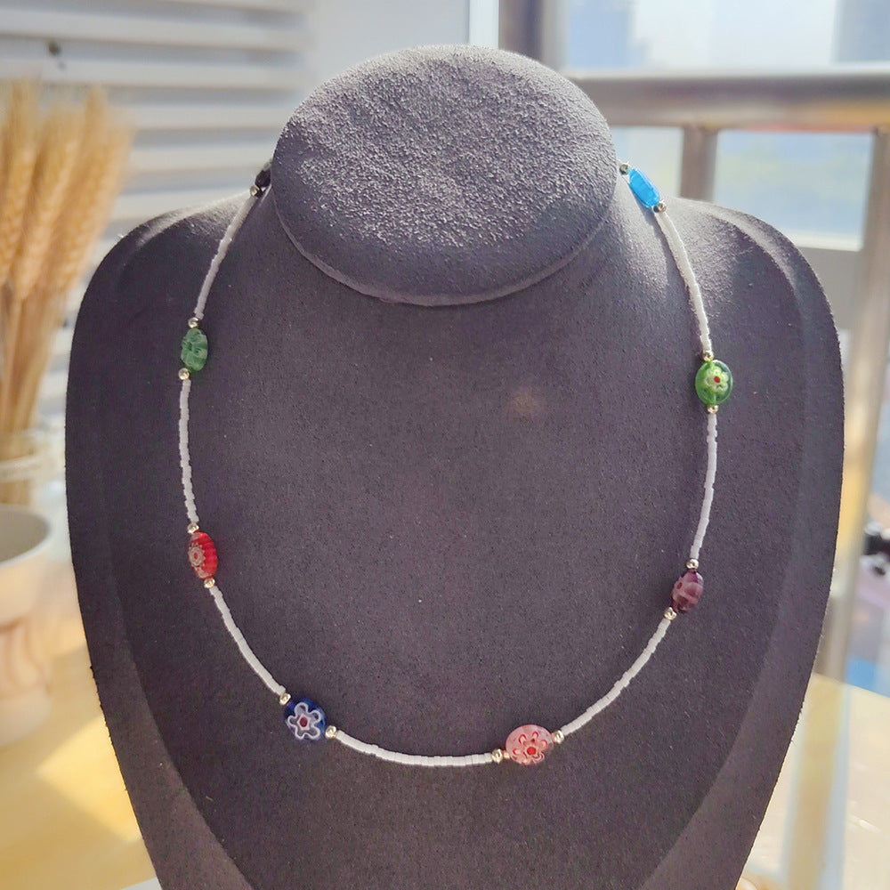 Wholesale Colored Flower Beads Glass Beaded Necklace