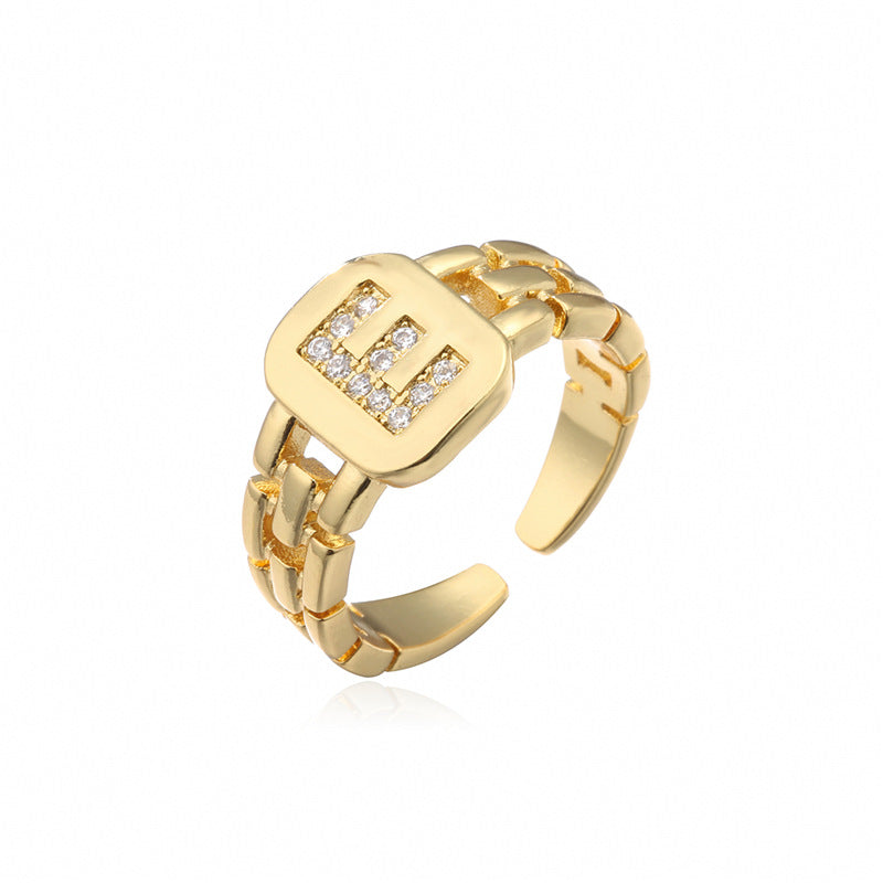 Wholesale Gold Plated 26 Letters Copper Adjustable Rings