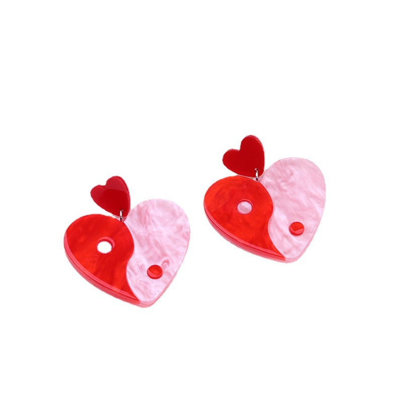 Wholesale Valentine's Day Heart Patchwork Acrylic Ear Studs
