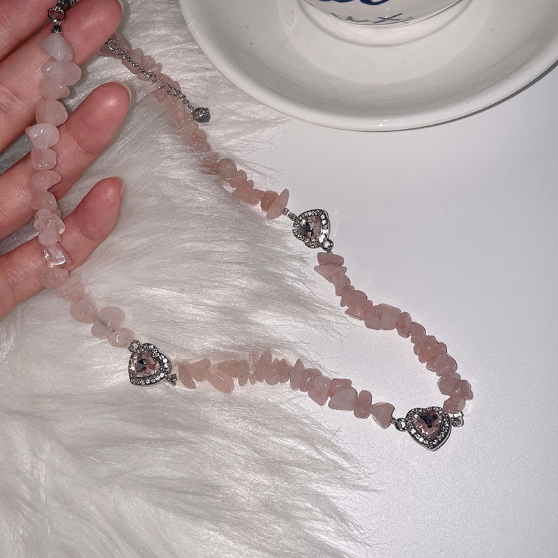 Wholesale Pink Natural Stone Micro-set Love Necklace