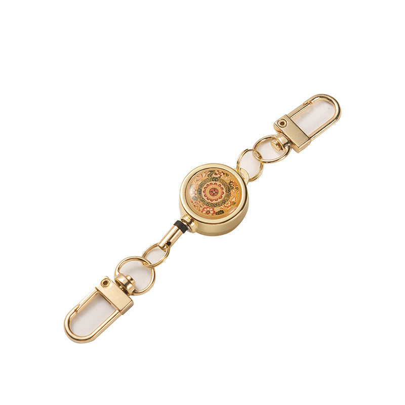 Wholesale Metal Flower Crystal Retractable Breast Tag Pull Button Keychain