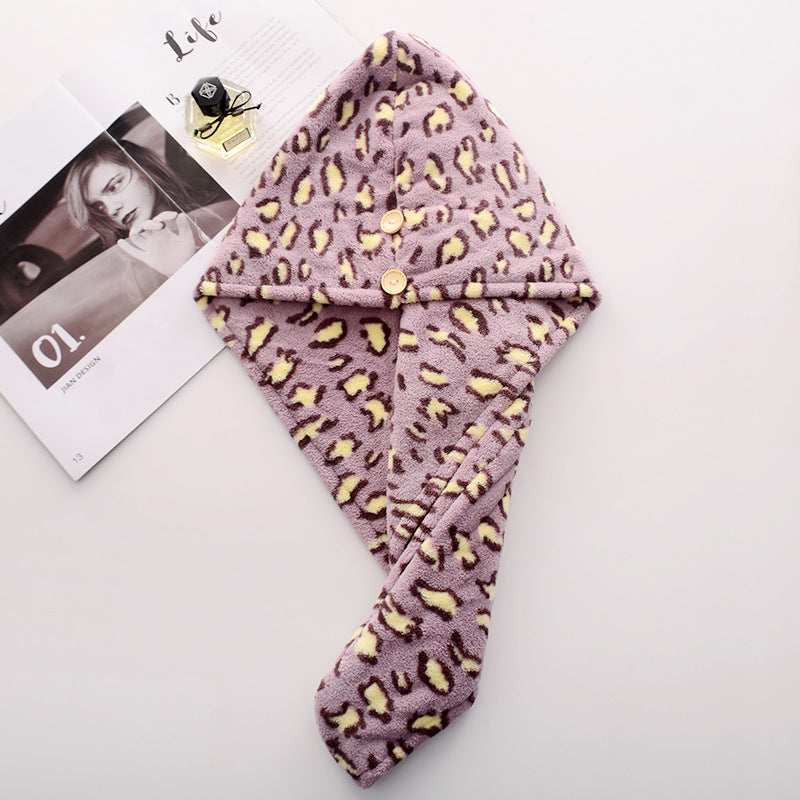 Wholesale Coral Velvet Leopard Print Dry Hair Cap