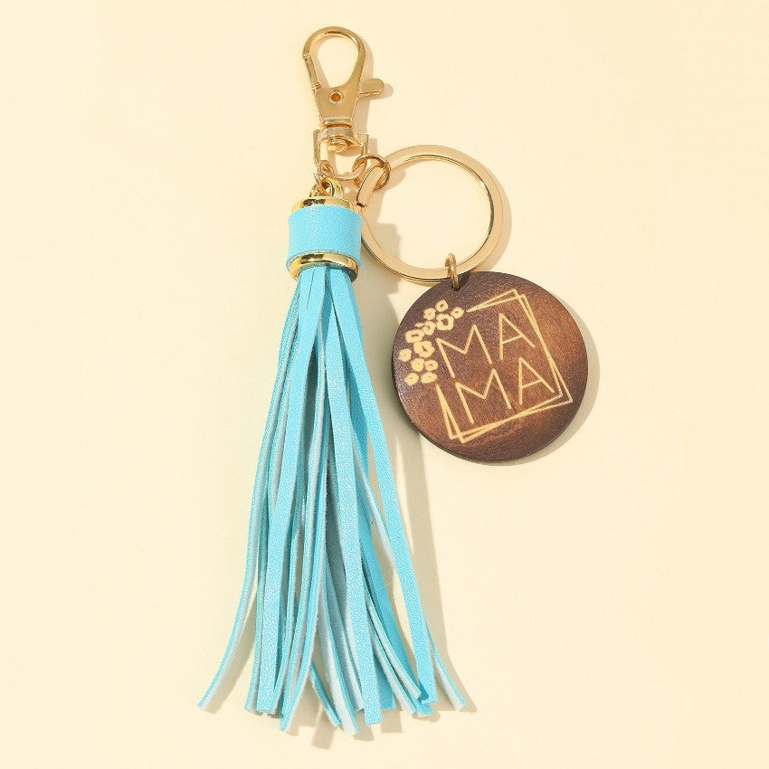 Wholesale MAMA Wooden Sign Tassel Keychain