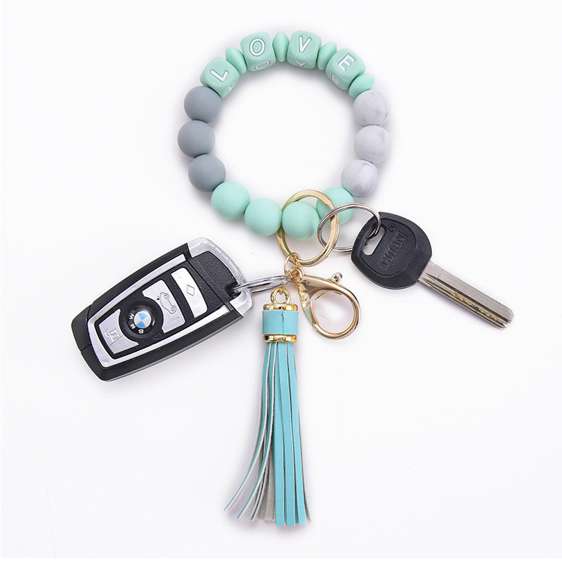 Wholesale Silicone Beaded Tassel Wrist Keychain