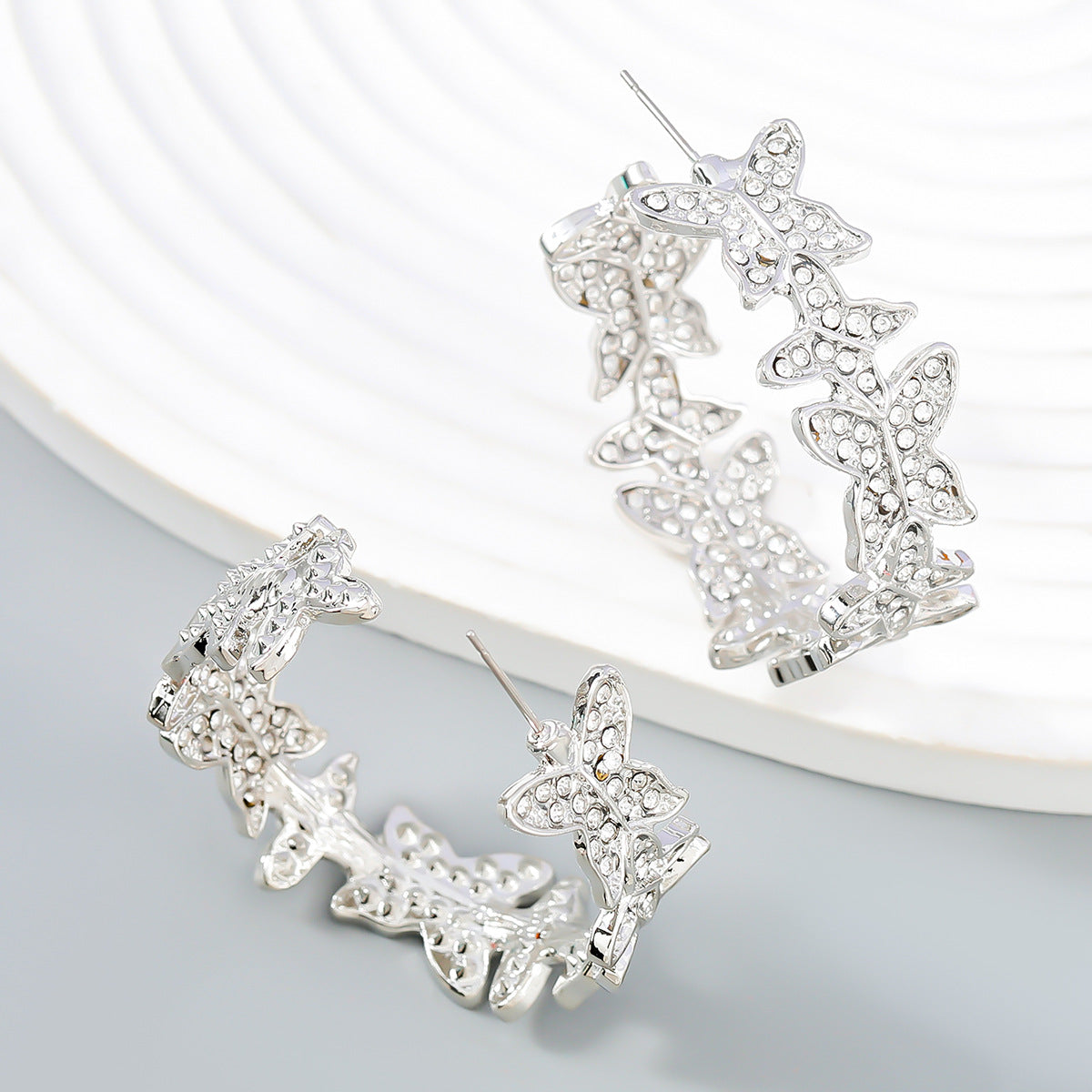 Wholesale Colored Diamond Butterfly Alloy Earrings