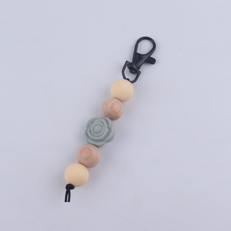 Llavero de cuentas de madera de rosa de silicona al por mayor