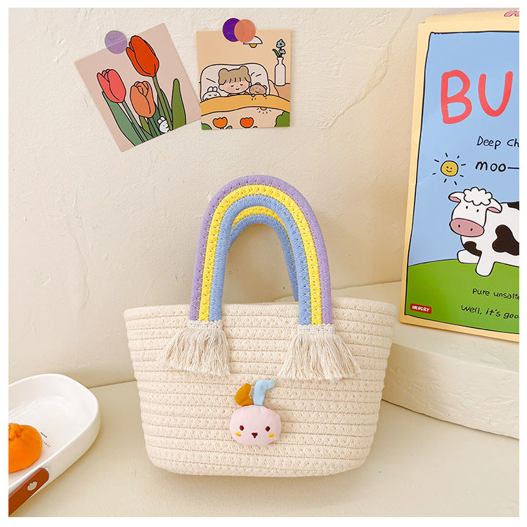 Bolso al por mayor de la playa del arco iris tejido cuerda del algodón del PDA