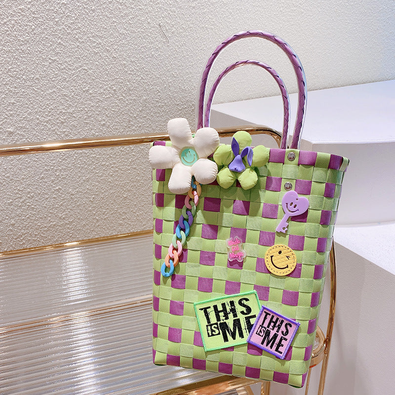 Cesta de vegetales al por mayor Summer Rainbow Nylon Woven Tote bolsas