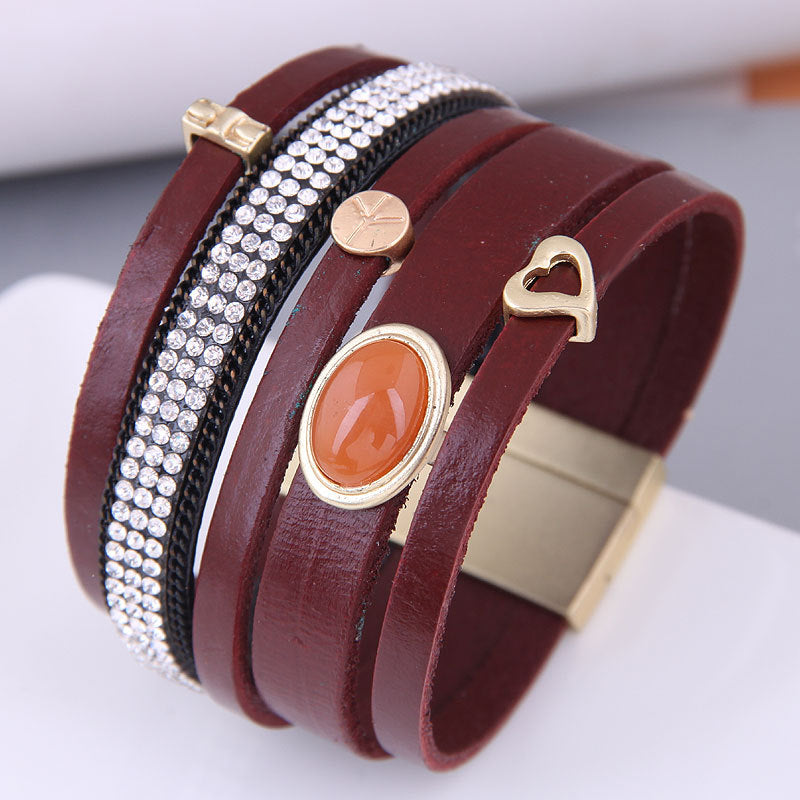 Wholesale Diamond Leather Magnetic Buckle Alloy Bracelet