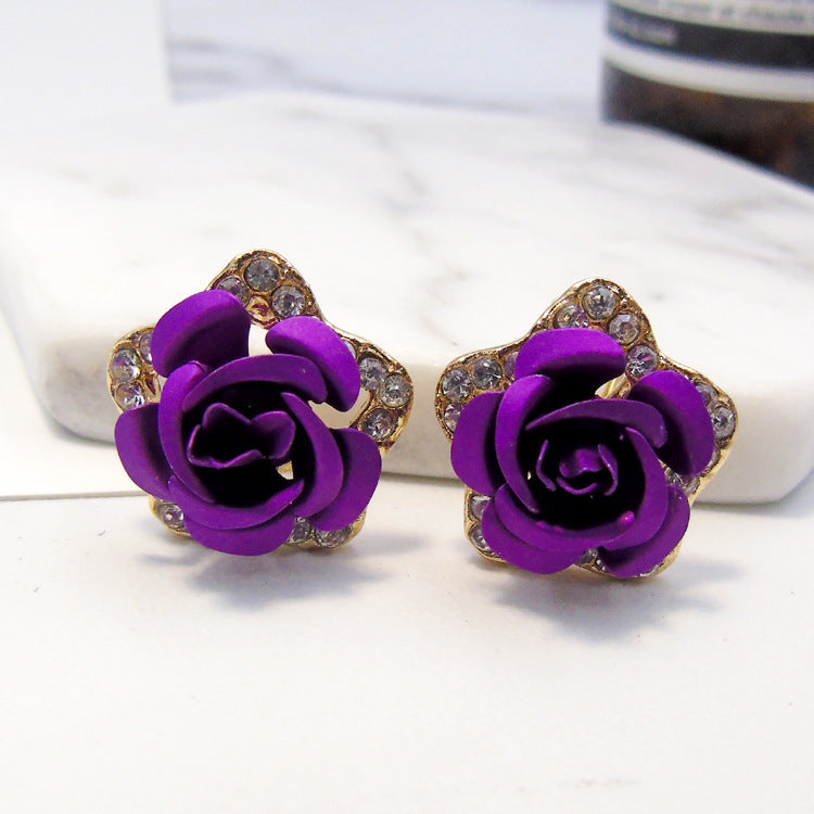 Wholesale Pentagram Inlaid Rose Alloy Earrings