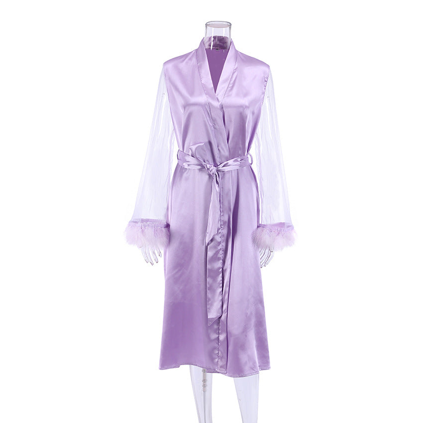 Wholesale Polyester Feather Patchwork Mesh Purple Pajamas
