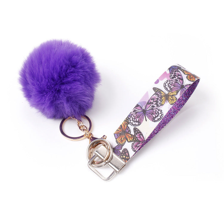 Wholesale PU Leather Fur Ball Keychain