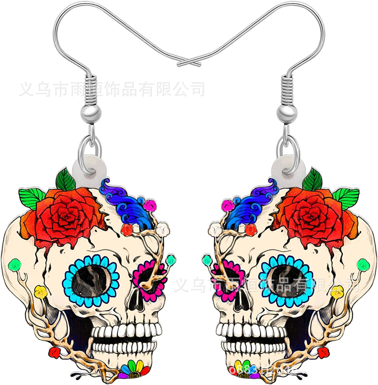 Wholesale 10pairs/pack Red Flower Skull Pendant Acrylic Earrings