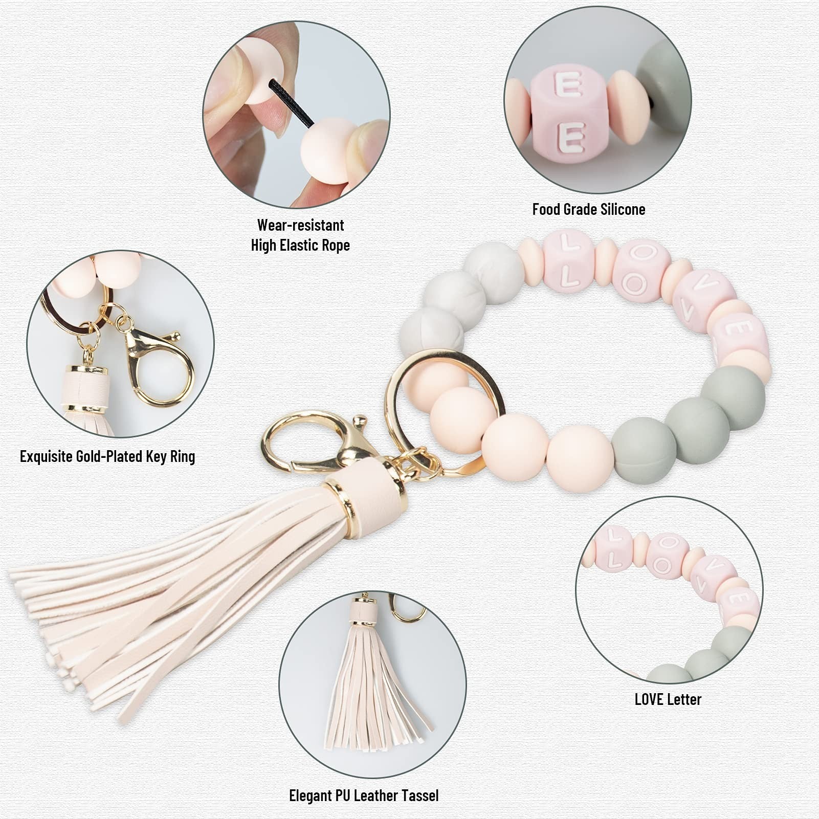 Wholesale Silicone Beaded Tassel Wrist Keychain