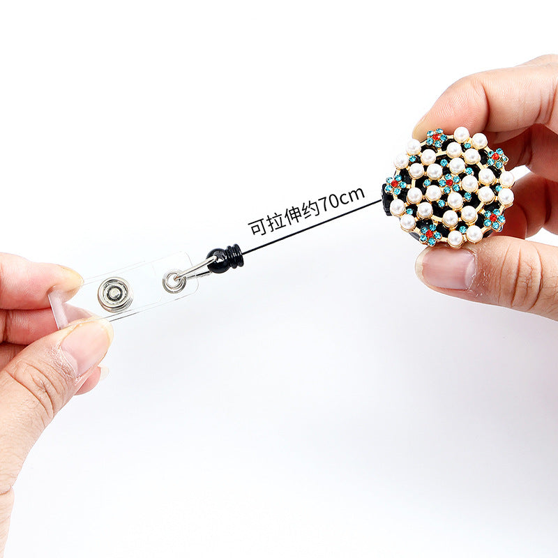 Wholesale Pearl Studded Easy Pull Button Alloy Keychain