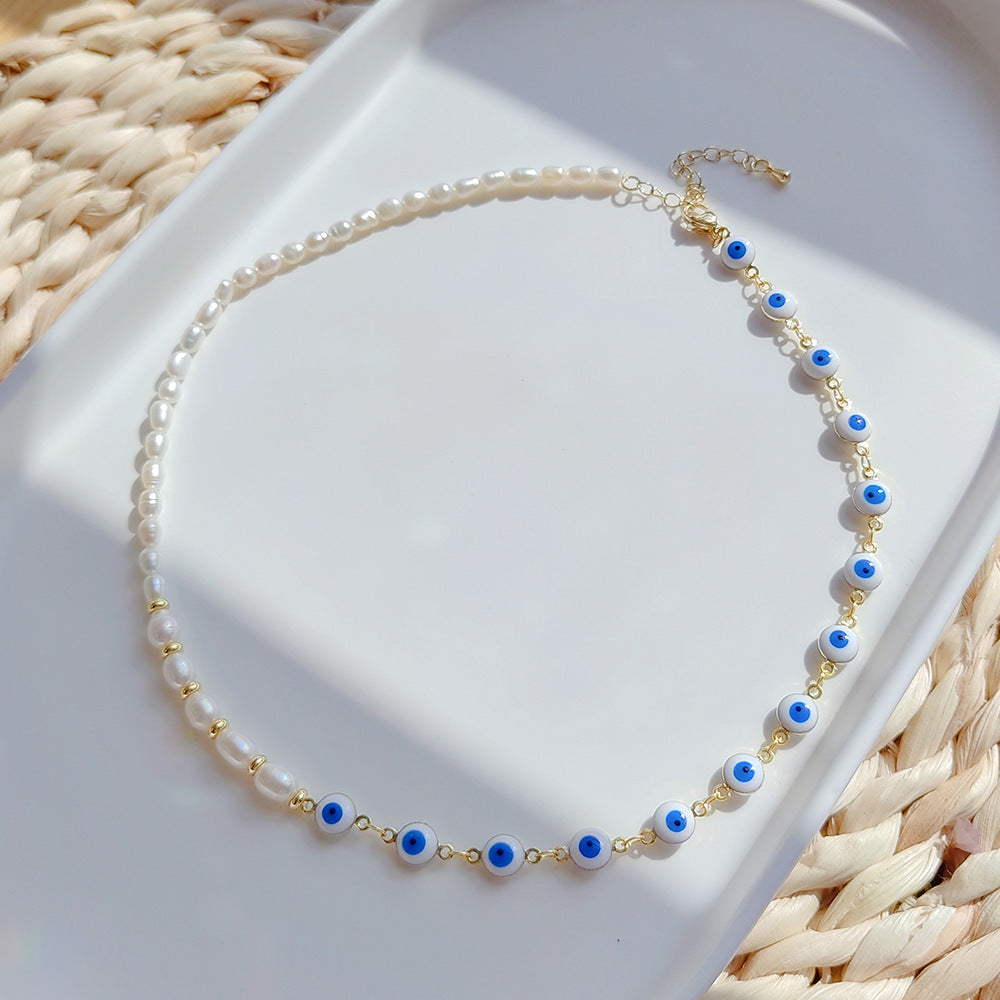 Wholesale Colorful Oil Drop Evil Eye Chain Pearl Necklace