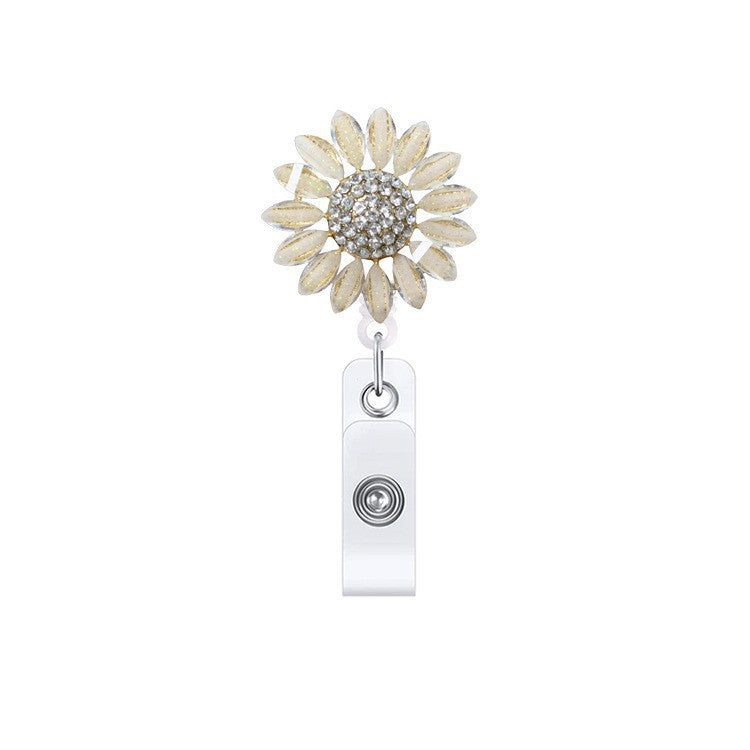 Wholesale Badge Reels Metal Sunflower Flower Diamond Retractable Keychain