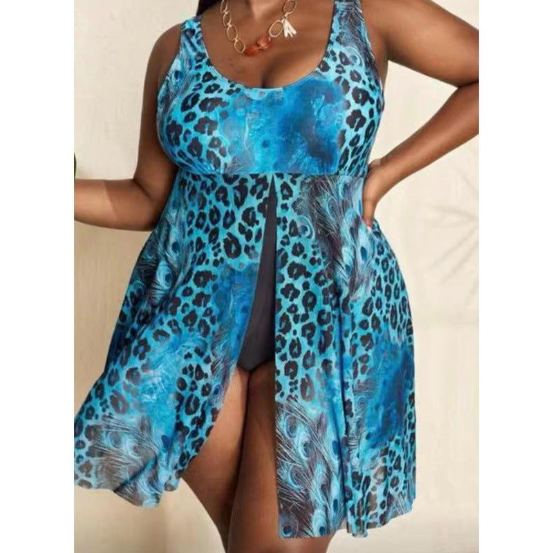 Wholesale plus fat plus size split leopard print Swimwear