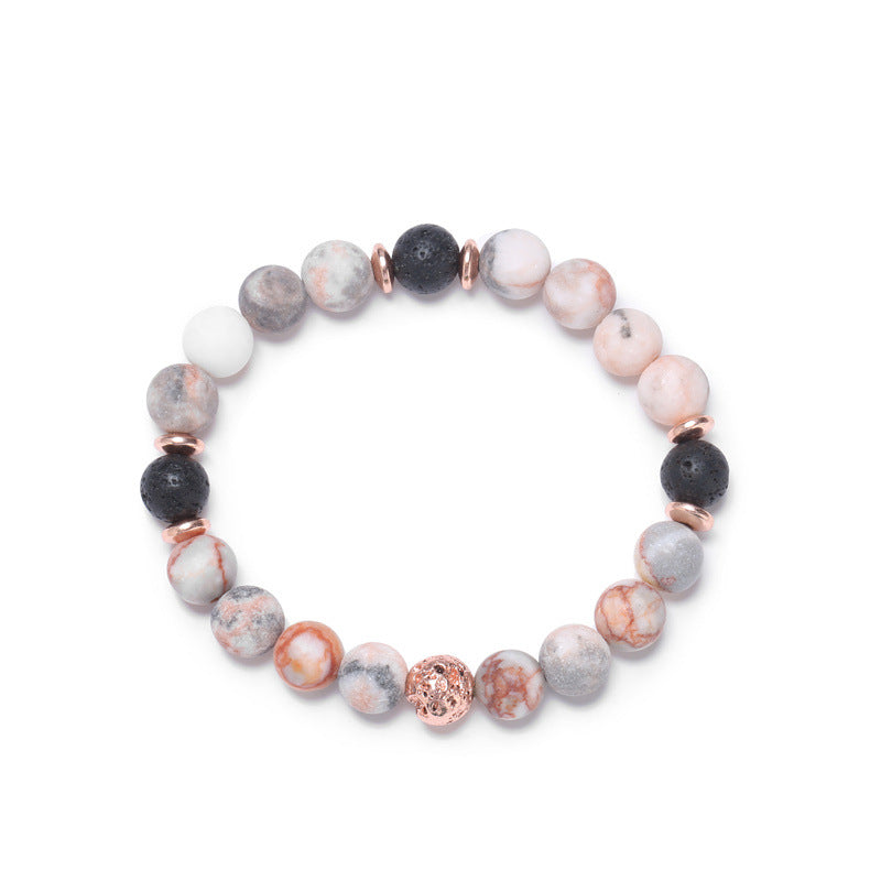 Wholesale Jewelry Two Layer Frosted Pink Volcanic Stone Bracelets