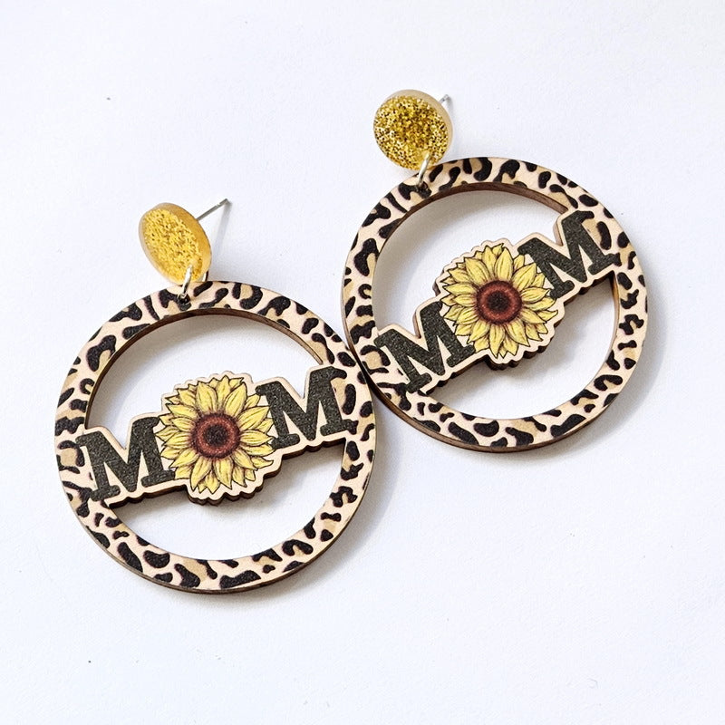 Wholesale Sunflower Daisy Butterfly Leopard Cow Wood Earrings