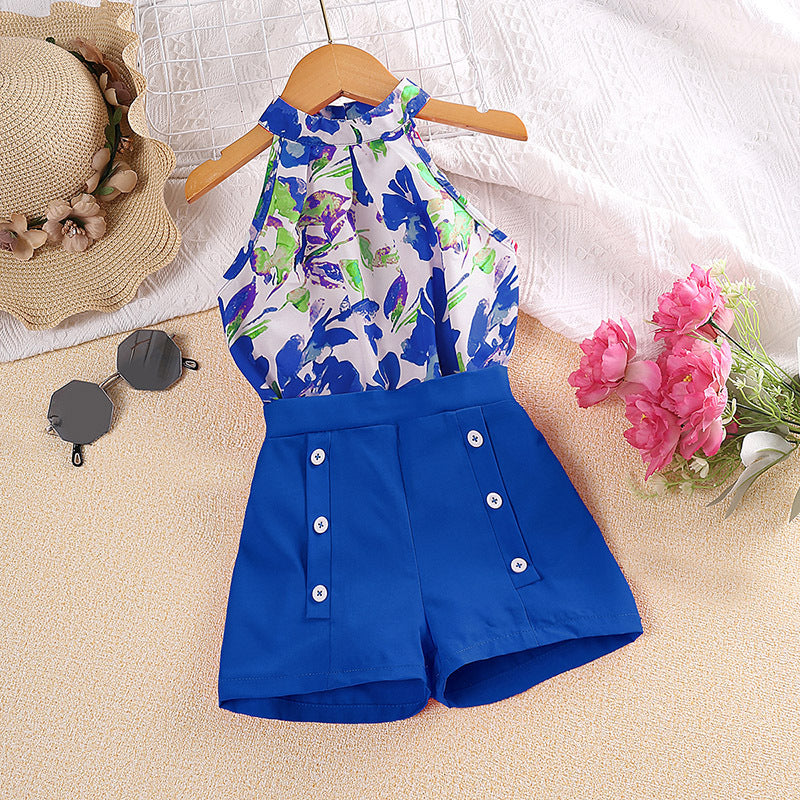 Wholesale Polyester Children's Clothing Printed Sleeveless Tops