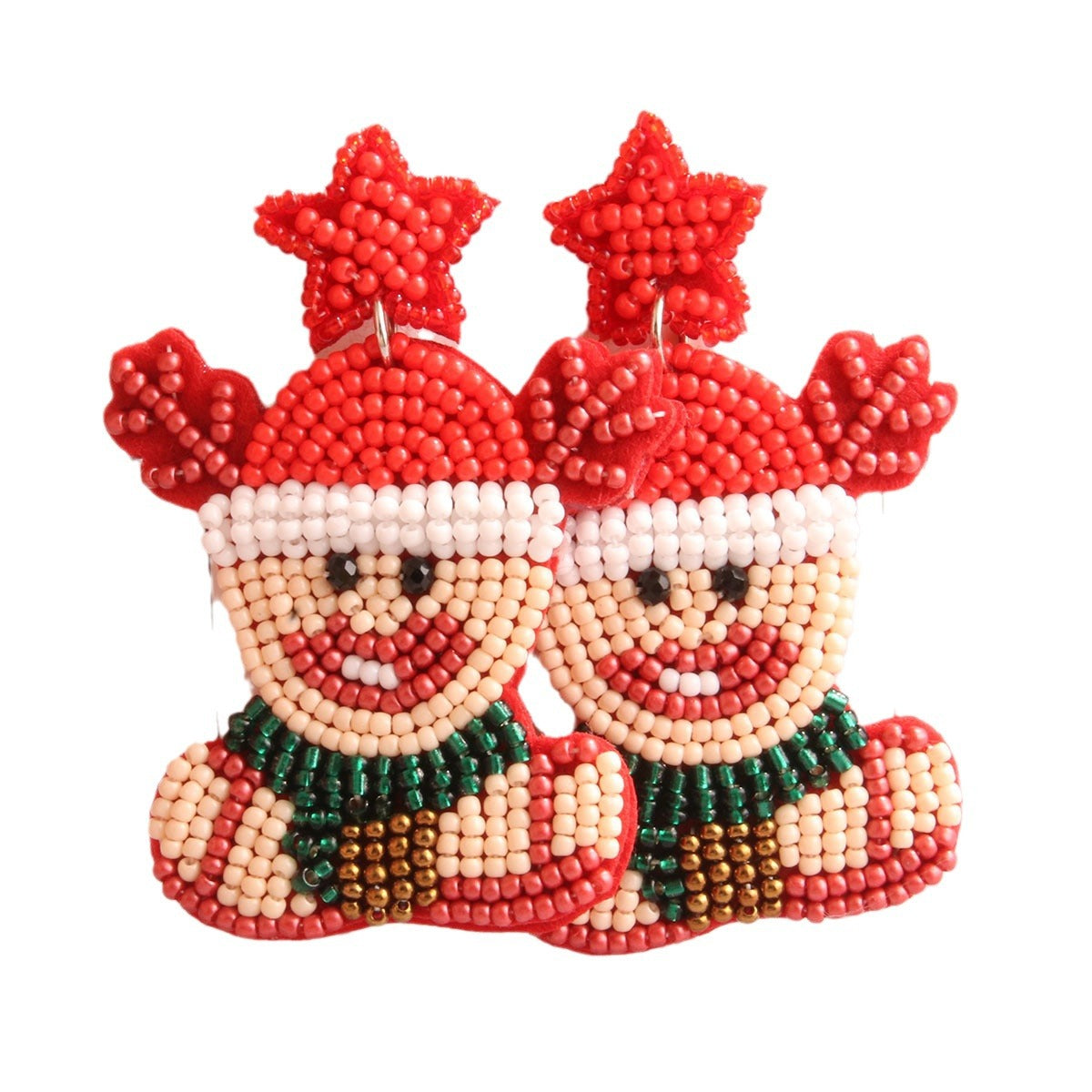Wholesale Christmas Rice Beads Snowflake Walking Stick Fawn Rice Beads Hand-woven Earrings