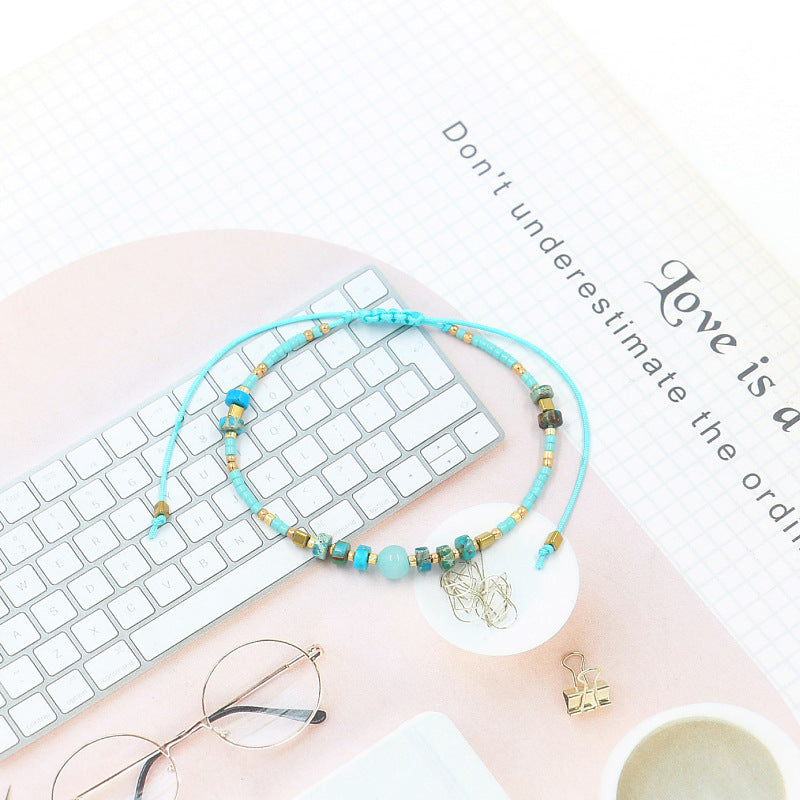 Wholesale Miyuki Rice Beads Handwoven Bohemian Style Gemstone Wax Thread Bracelet