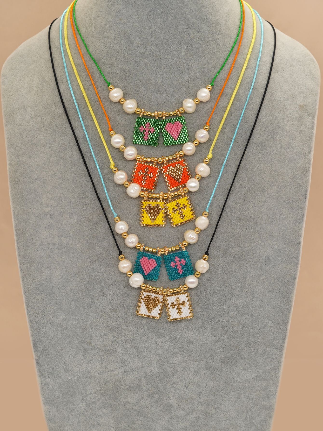 Wholesale Cross Beads Woven Square Hang Tag Necklaces