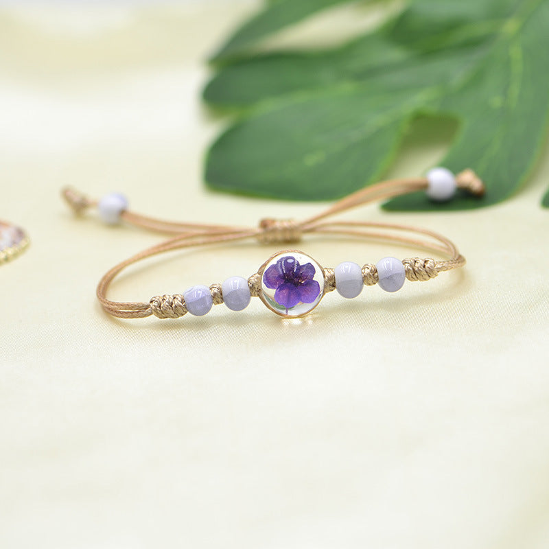 Wholesale Ceramic Glass Ball Dried Flower Plant Real Flower Woven Bracelet