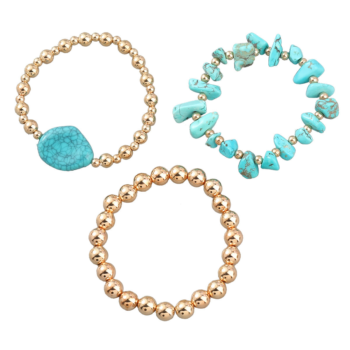 Wholesale Turquoise Beads Alloy Bracelet Set of 3