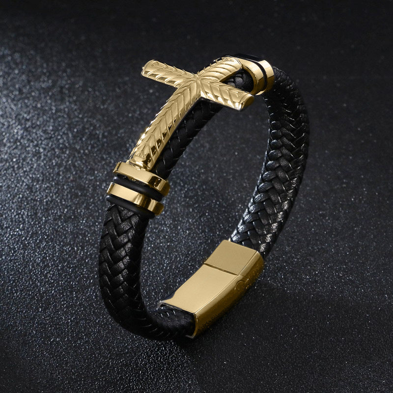 Pulsera Cruzada De Aleación De Cuero Para Hombre al por mayor