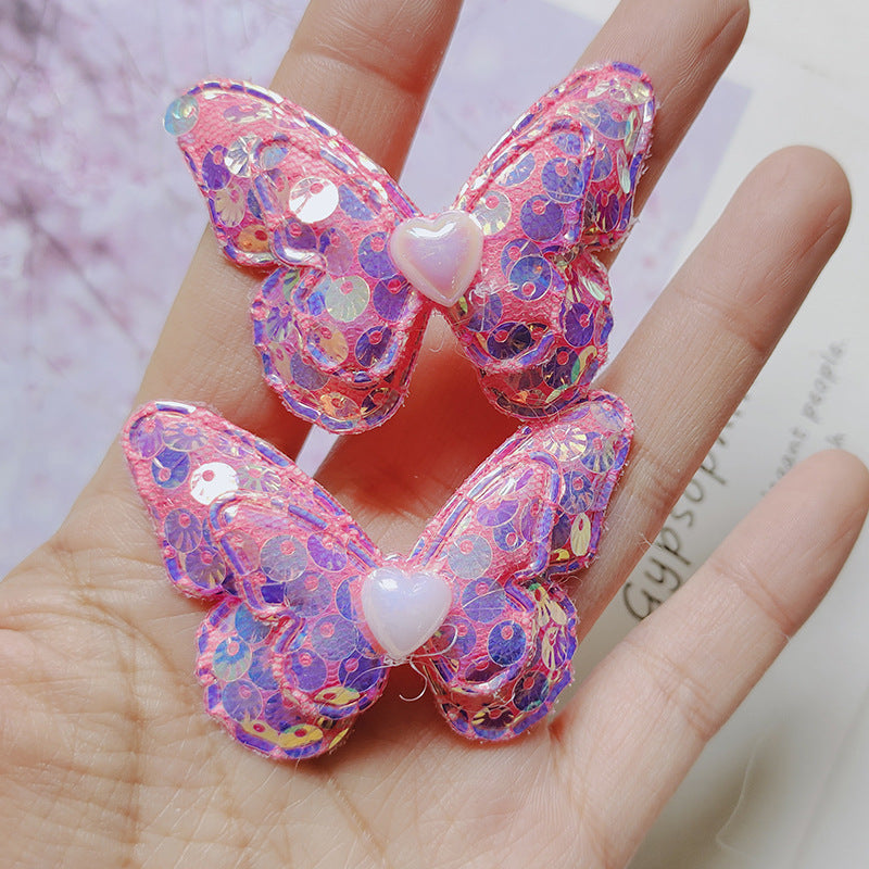 Accesorios para el cabello para niños de mariposa de doble capa con lentejuelas de concha al por mayor