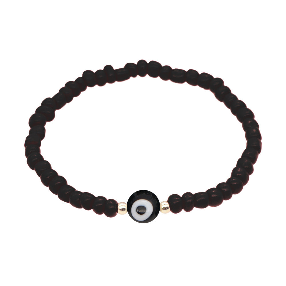 Venta al por mayor Devil Eyes White Glass Rice Beads Bracelet