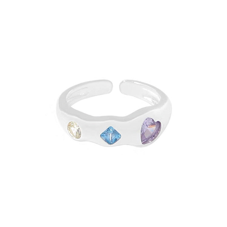 Wholesale Copper Macaron Color Adjustable Heart Zircon Ring