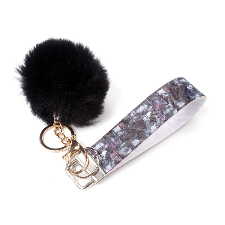 Wholesale 10pcs PU Leather Fur Ball Keychain