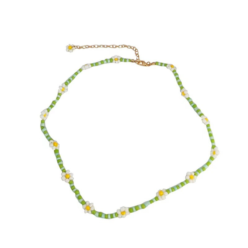 Wholesale Small Fresh Contrasting Flower Rice Bead Necklace