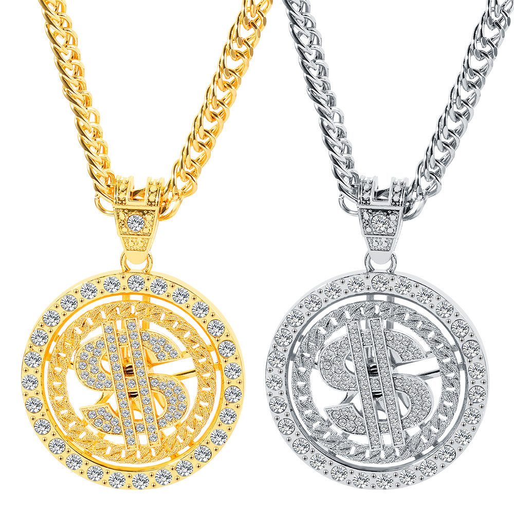 Wholesale 360 Degree Rotating Dollar Pendant Alloy Necklace