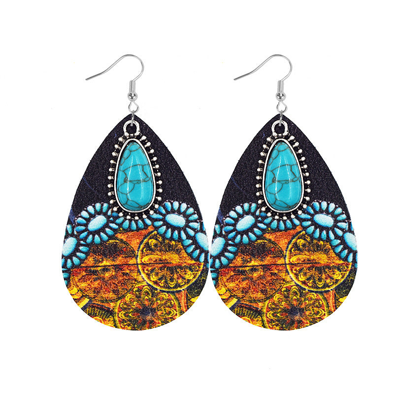 Wholesale Western Cowboy Leather Turquoise Earrings