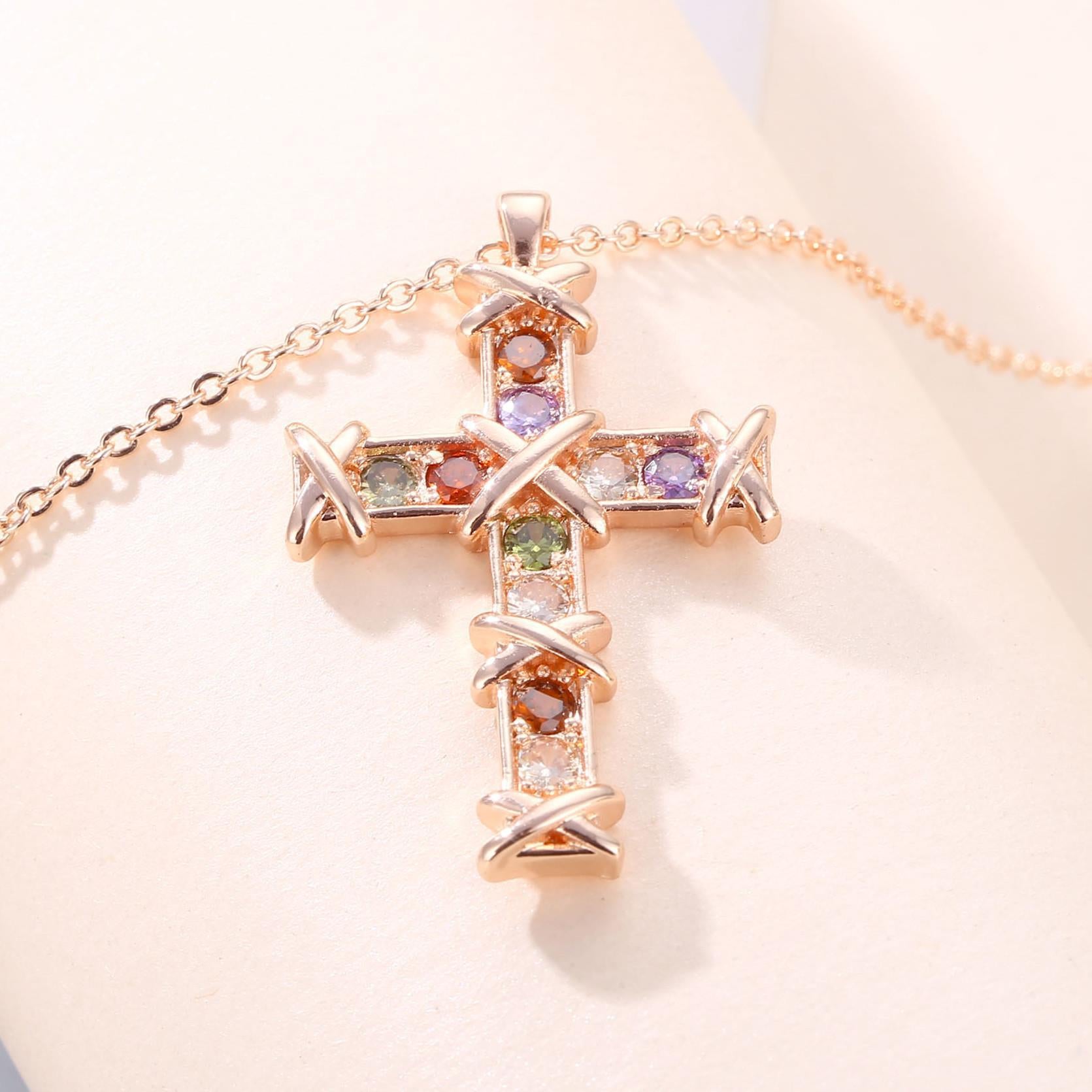 Wholesale Rose Gold Cross Zirconia Copper Necklaces