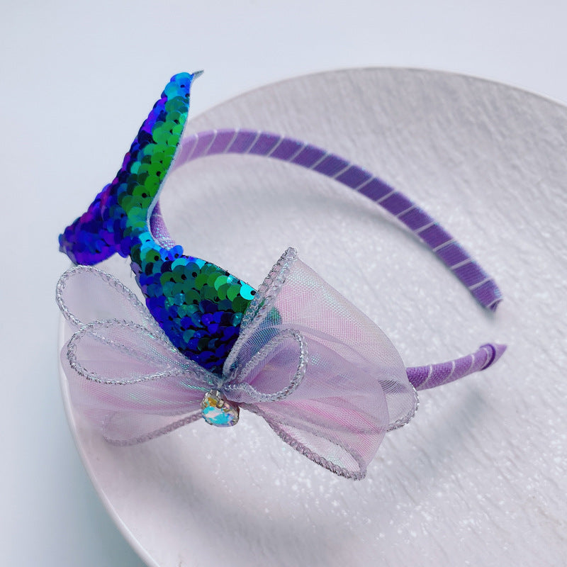 Wholesale Laser Sequins Mermaid Bow Knot Headwear for Kids