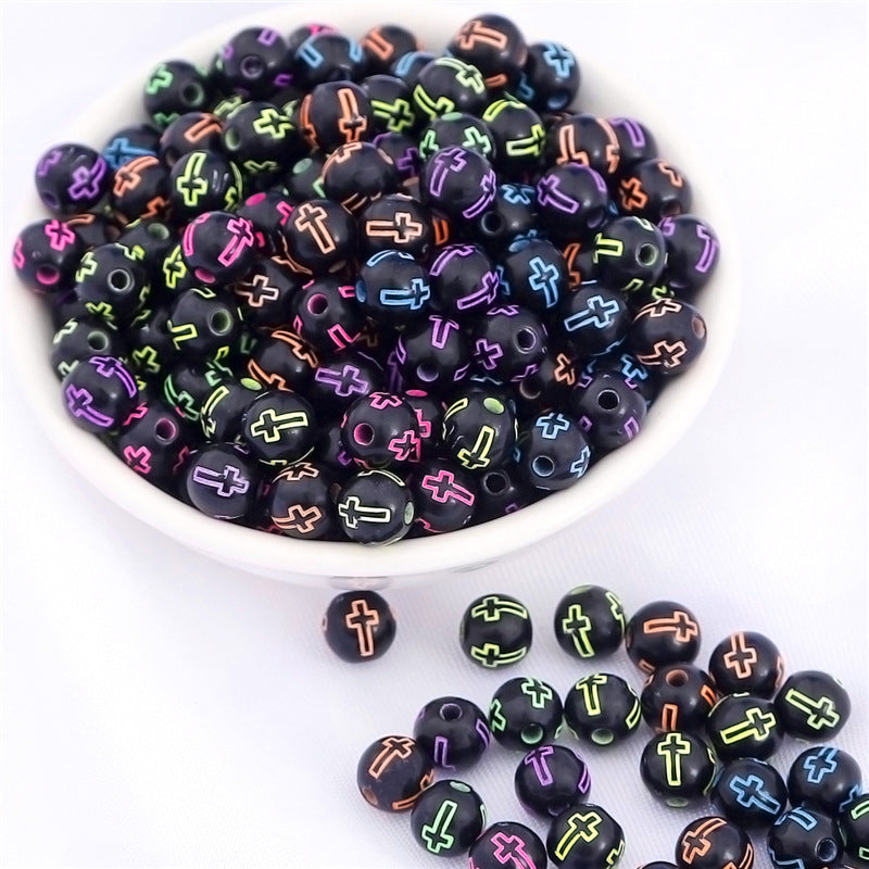 Wholesale 8MM 100PCS/Pack Acrylic Cross Round Beads