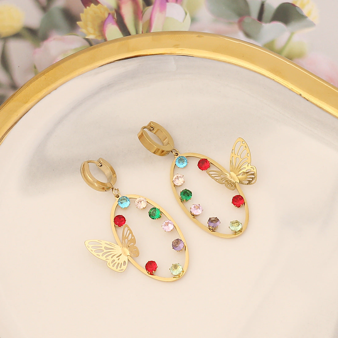 Joyas al por mayor Corazón de mariposa Pendientes de acero inoxidable