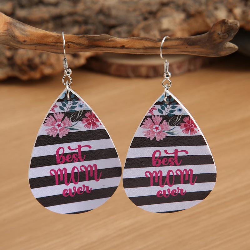 Wholesale Mother's Day Striped Flowers Leather Earrings
