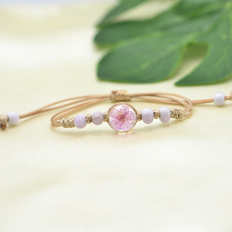 Wholesale Ceramic Glass Ball Dried Flower Plant Real Flower Woven Bracelet