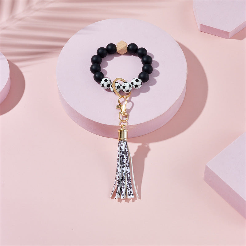 Wholesale basketball, football, rugby Silicone Beaded Wrist Keychain