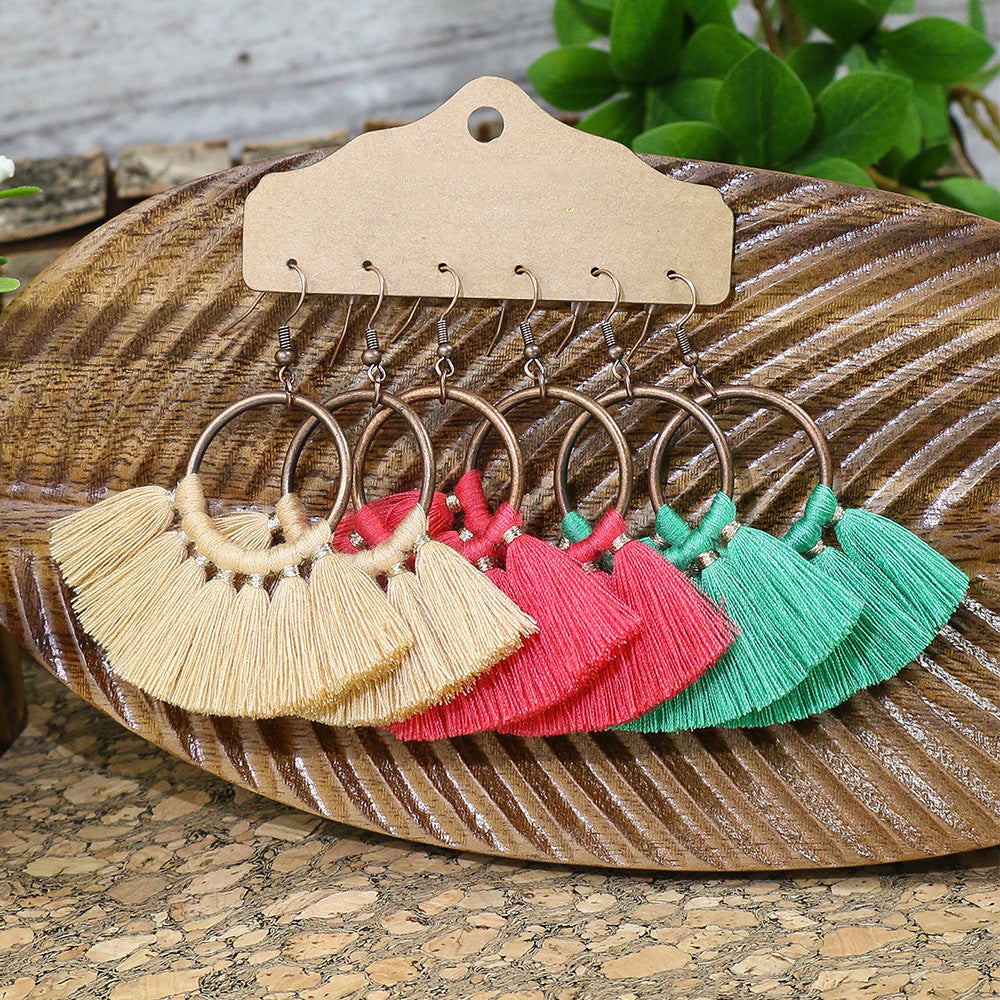 Wholesale Bohemian Tassels Three Pair Alloy Earrings